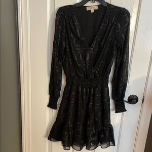 MICHAEL Michael Kors Smocked Waist Black Dress - Size S